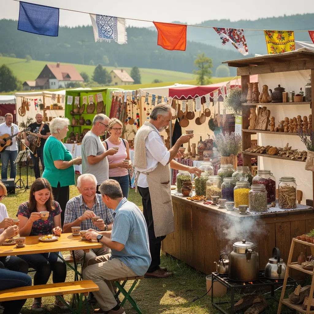 Elegantná kanvica s čajom na drevenom stole v prírodnom prostredí