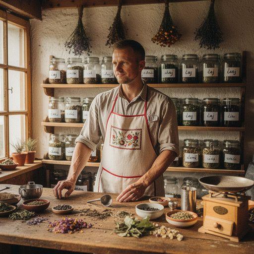 Tradičný keramický čajník s horúcim zeleným čajom a vonnými bylinkami.